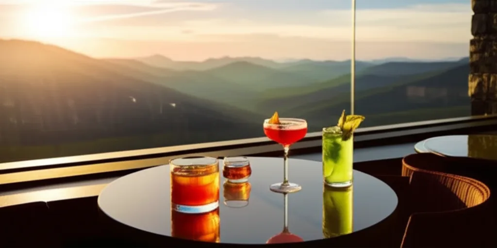 Panoramic mountain views from the Valhalla Resort rooftop bar
