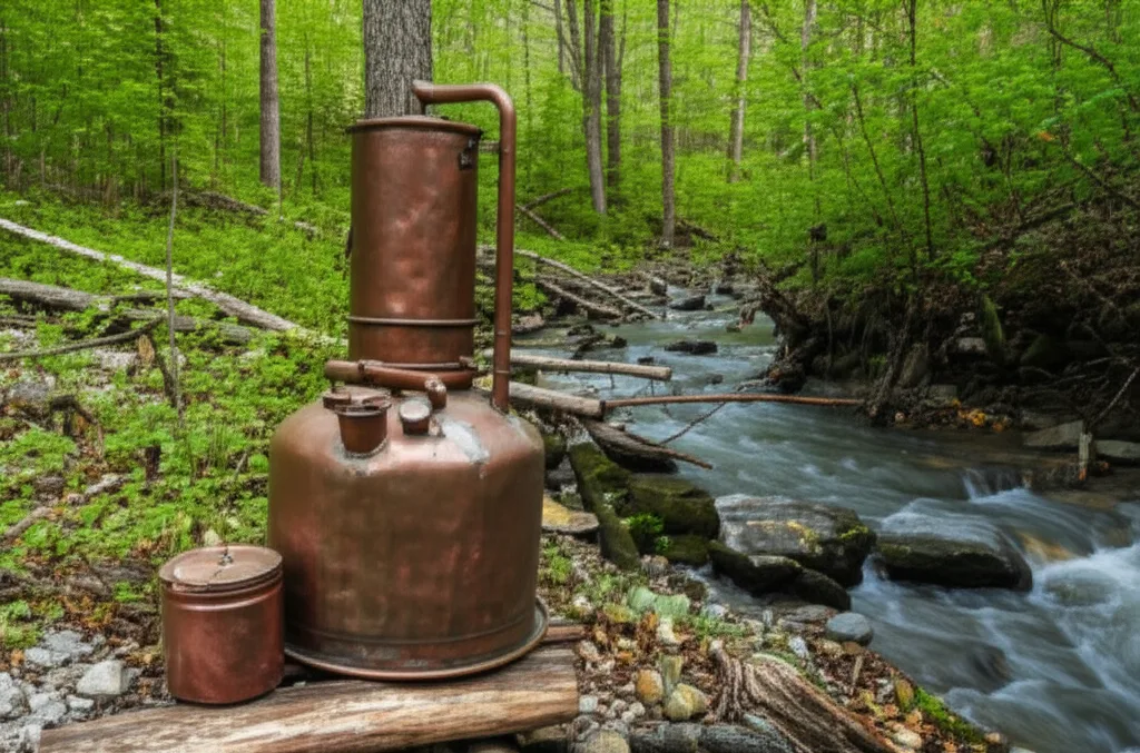 A vintage moonshine still in the North Georgia mountains