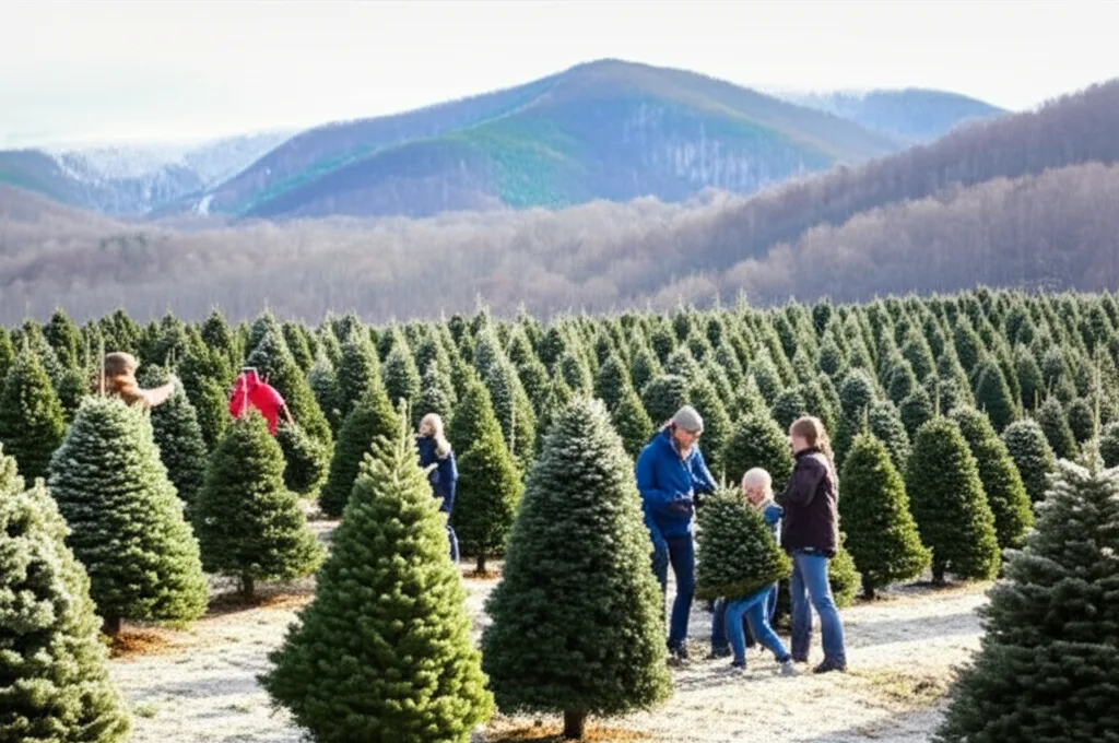 Christmas trees and festive decorations at Helen's holiday market