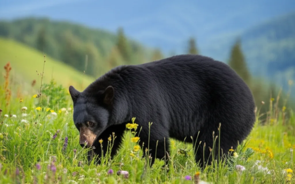 American black bear foraging in the Blue Ridge Mountain forest