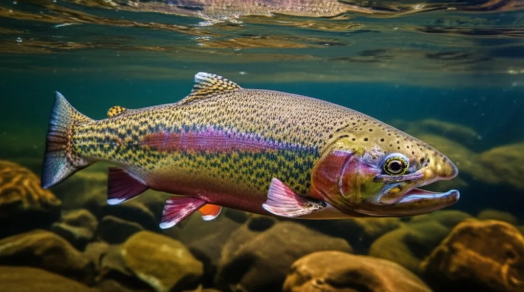 A trout swimming in a crystal-clear mountain stream