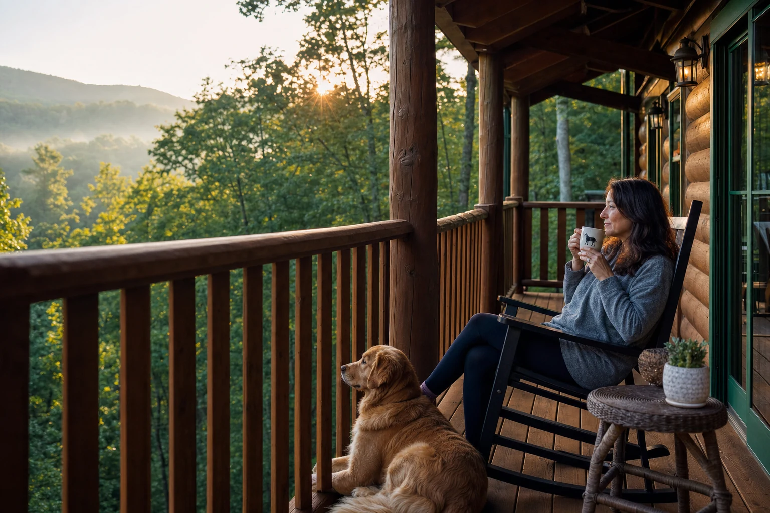 Pet-Friendly Cabin Porch Morning
